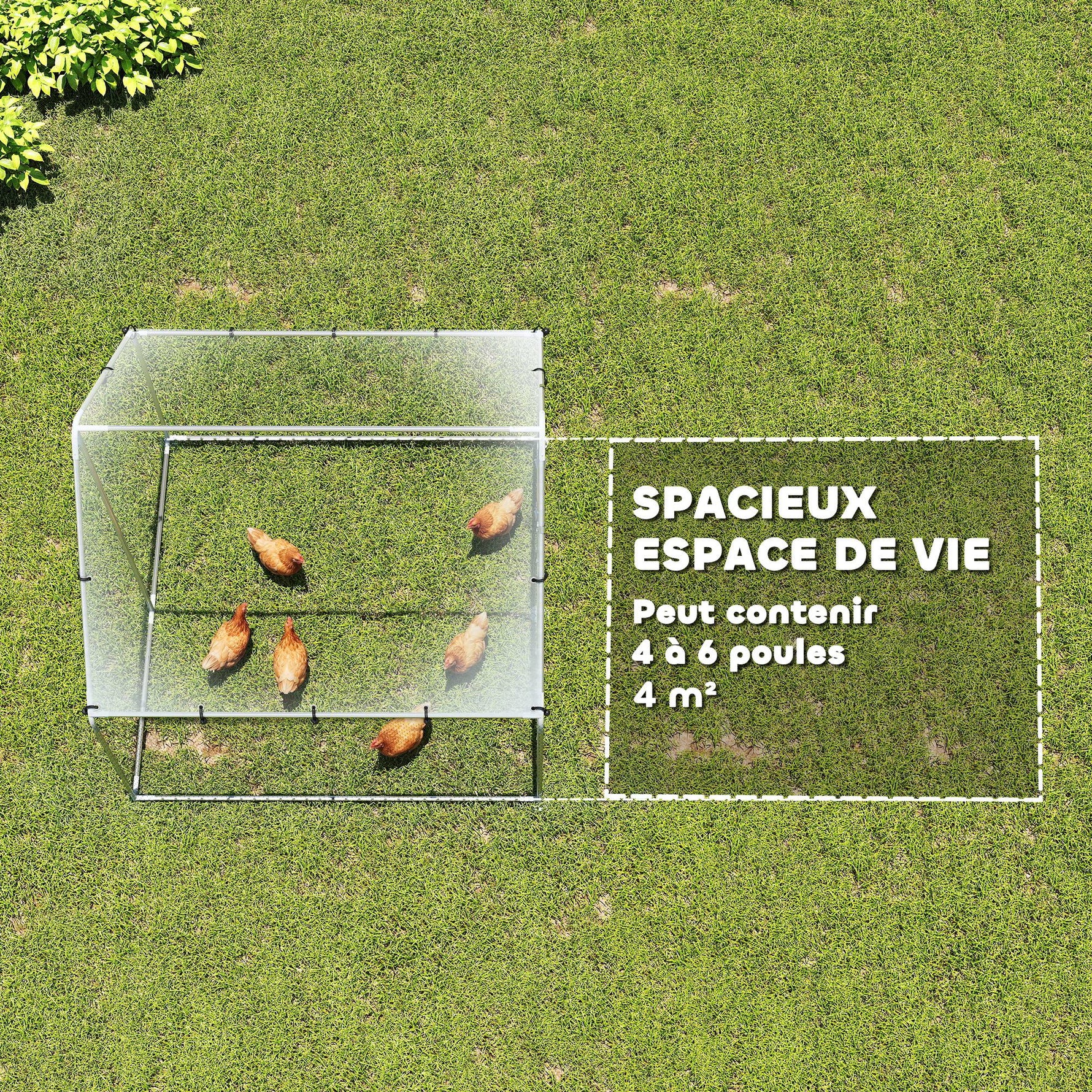 Enclos poulailler extérieur 4 m², parc grillagé - acier galvanisé Ø19mm - bâche Oxford 420D anti-UV 200x200x200cm argent