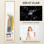 Grand miroir pleine longueur, miroir mural ou sur pied rectangulaire, 40 x 160 cm avec éclairage LED 3 couleurs, chêne