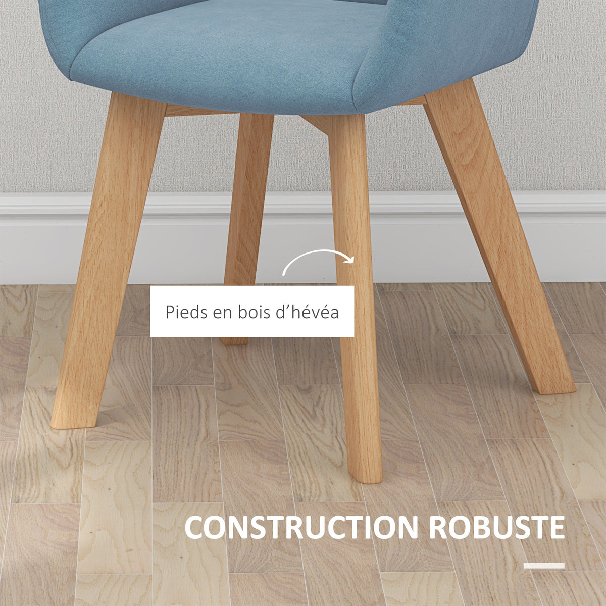 Lot de 2 chaises de salle à manger Fauteuil Assise rembourrée en tissu effet velours Pieds en bois, bleu