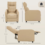 Fauteuil Relax Inclinable, Fauteuil de Relaxation en PU avec Repose-Pieds, Dossier Réglable par Poussée, Beige