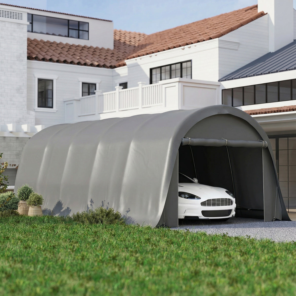 Carport tente de garage 3,6 x 7,2 m abri voiture extérieur tente de stockage avec parois latérales amovibles, gris foncé