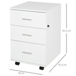 Caisson de Bureau Rangement Bureau sur Roulettes 3 Tiroirs Verrouillables 40 x 40 x 61,5 cm Blanc
