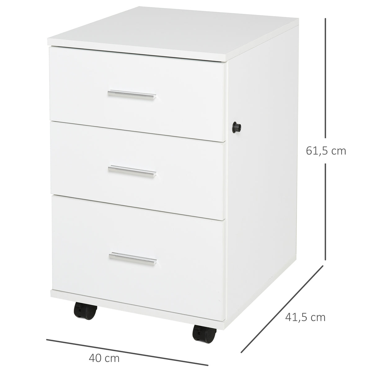 Caisson de Bureau Rangement Bureau sur Roulettes 3 Tiroirs Verrouillables 40 x 40 x 61,5 cm Blanc