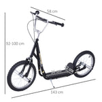 Trottinette patinette Grandes Roues pneumatiques Ø 41 cm Hauteur Guidon réglable béquille pegs Inclus Acier Noir