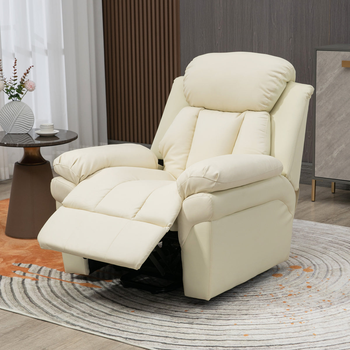 Sillón de relax eléctrico, sillón elevador reclinable con reposapiés ajustable, revestimiento sintético color crema