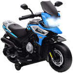 Moto électrique enfants 6 V, voiture électrique enfants avec roues d'entraînement, musique, effets lumineux, bleu