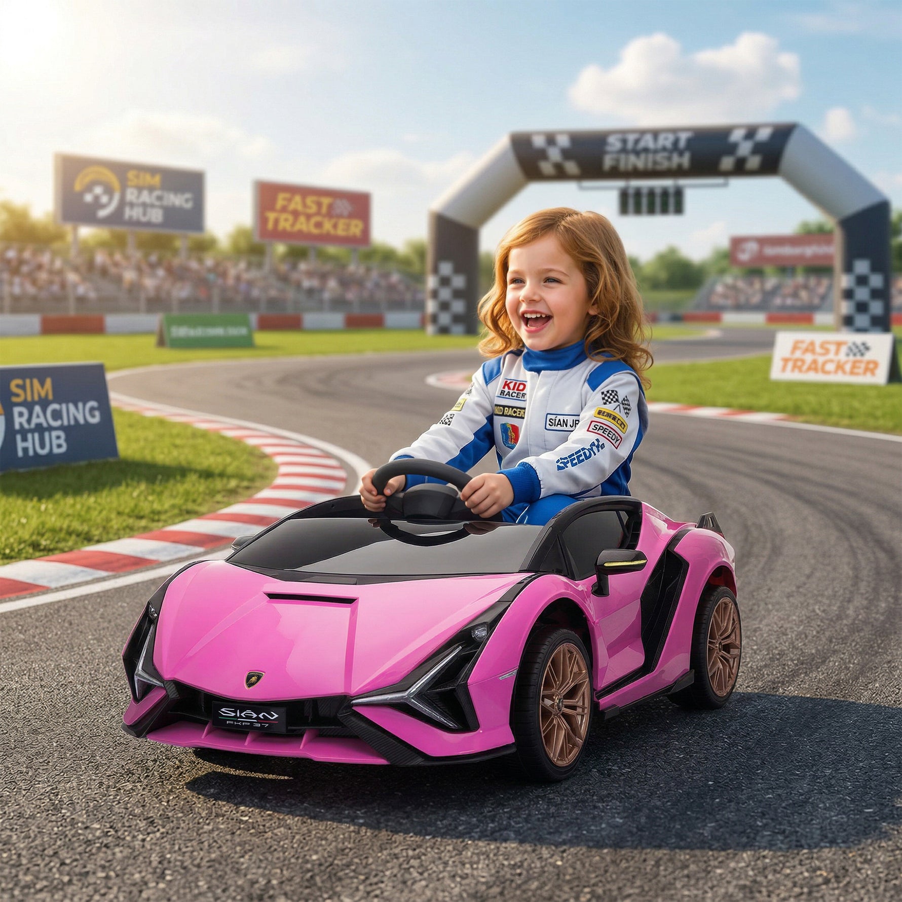 Voiture électrique Enfants de Sport Véhicule électrique Lamborghini Sian 12 V - V. Max. 5 Km/h avec Télécommande 2,4G Effets sonores + Lumineux Rose