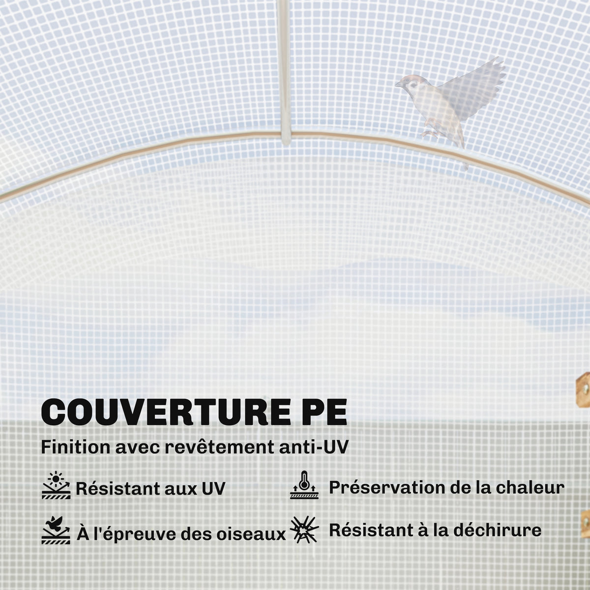 Serre tunnel de jardin 6m², serre de jardin tunnel 300x200x195cm bâche PE 220g/m² bords prolongés 50 cm avec porte blanc