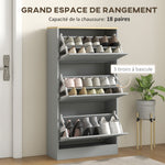 Meuble à chaussures 18 paires, armoire à chaussures avec 3 tiroirs rabattables, étagères réglables, 60x23,5x115cm, gris
