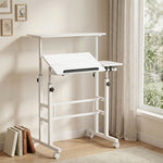 Bureau Assis-Debout, Bureau Réglable en Hauteur 70 x 60 cm, à Roulettes avec Plateau Inclinable, 70x60x70,5-120cm, Blanc