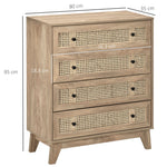 Commode 4 tiroirs meuble de rangement cannage en rotin aspect bois clair 80 x 35 x 95 cm