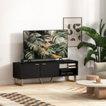 Meuble TV banc TV pour téléviseur jusqu'à 70 pouces - placard à 2 portes cannelées, compartiment ouvert et passe-câbles