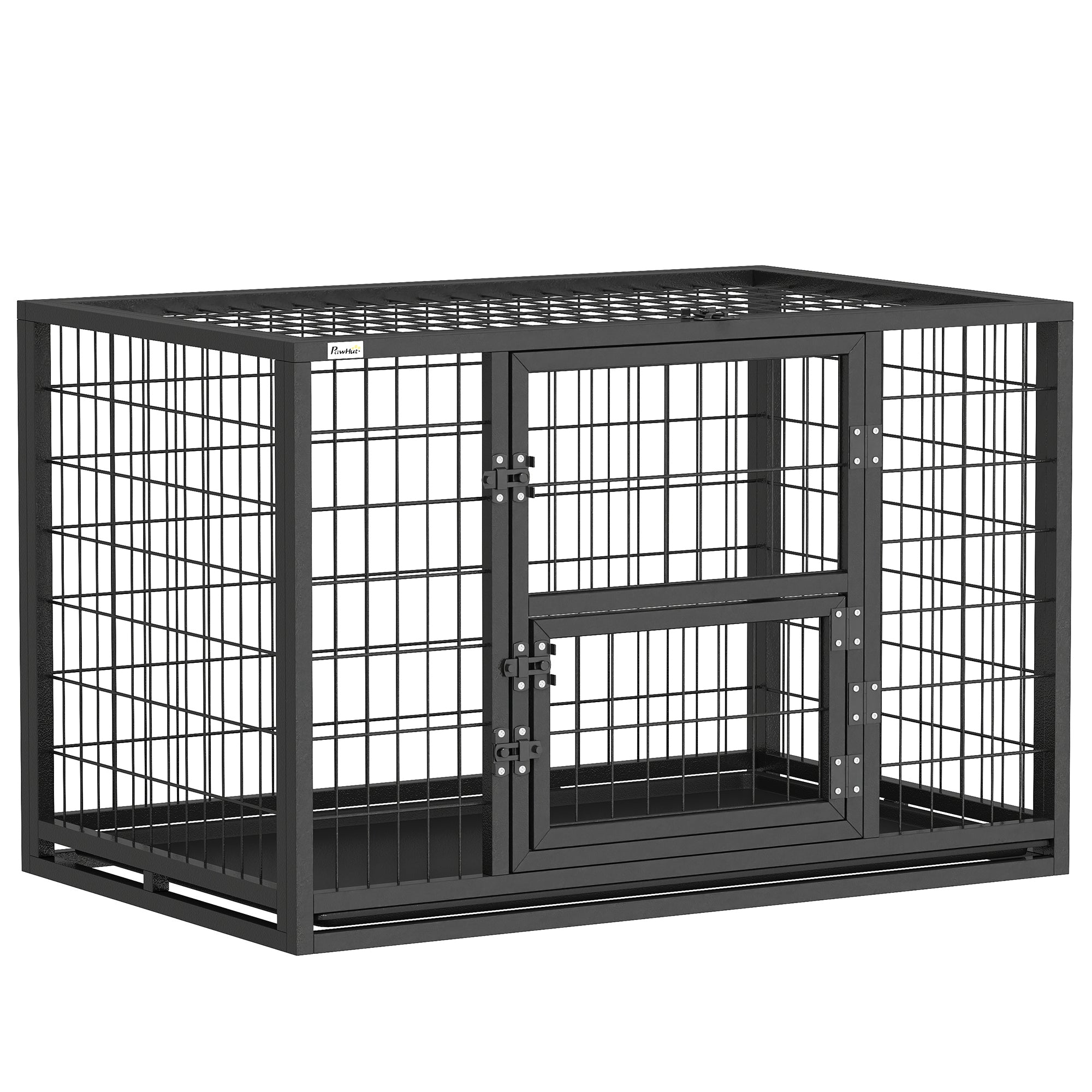 Robuster Hundekäfig Hundehütte für den Innenbereich mit aufklappbarem Dach und Futtertür Stahl 94 x 60 x 64 cm Schwarz