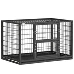 Jaula para perro resistente, caseta para interior con techo abatible y puerta de alimentación, acero, 94 x 60 x 64 cm, negro