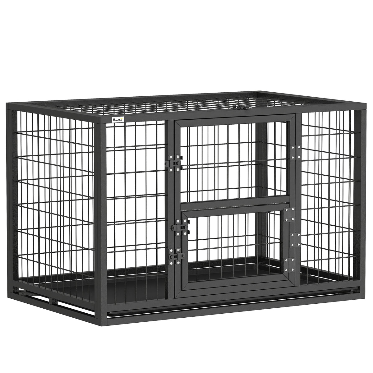 Jaula para perro resistente, caseta para interior con techo abatible y puerta de alimentación, acero, 94 x 60 x 64 cm, negro