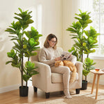 Lot de 2 plantes artificielles intérieures 150 cm, fausse plante à figuier lyre avec pot en ciment, vert
