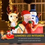 Père Noël gonflable avec traîneau et rennes 200 cm 5 lumières LED décoration de Noël intérieure et extérieure rouge