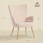 Fauteuil salon, fauteuil d'appoint rembourré en tissu bouclette avec haut dossier et accoudoirs, 71x74x97,5cm, beige