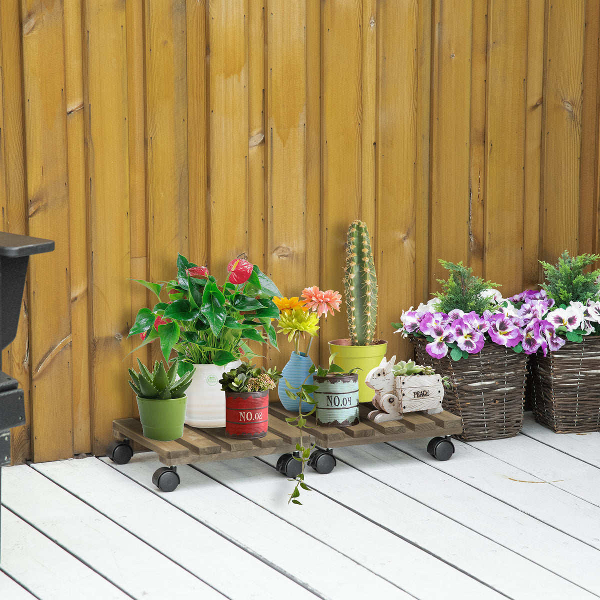 Lot de 2 supports pour plantes carrés porte plante à roulettes support pour pot de fleurs, pour intérieur et extérieur