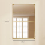 Espejo de pared tipo ventanal rectangular estilo industrial, horizontal o vertical con 4 ganchos, en metal dorado 109 x 69 cm