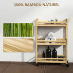 Étagère de rangement de salle de bain en bambou à 3 niveaux avec roulettes pour cuisine, salle de bain, salon - naturel