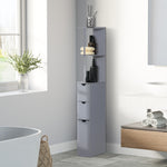 Meuble colonne salle de bain armoire de salle de bain avec tiroirs étagères ouvertes placard 15 x 33 x 136,8 cm gris