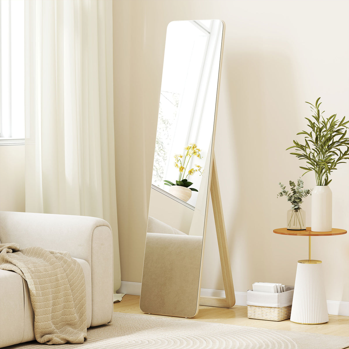 Espejo de pie y de pared rectangular dim. 37L x 43a x 156Al cm madera natural