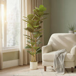 Plante artificielle intérieure 150 cm Figuier lyre arbre artificiel avec pot en plastique et tronc en bois massif, vert