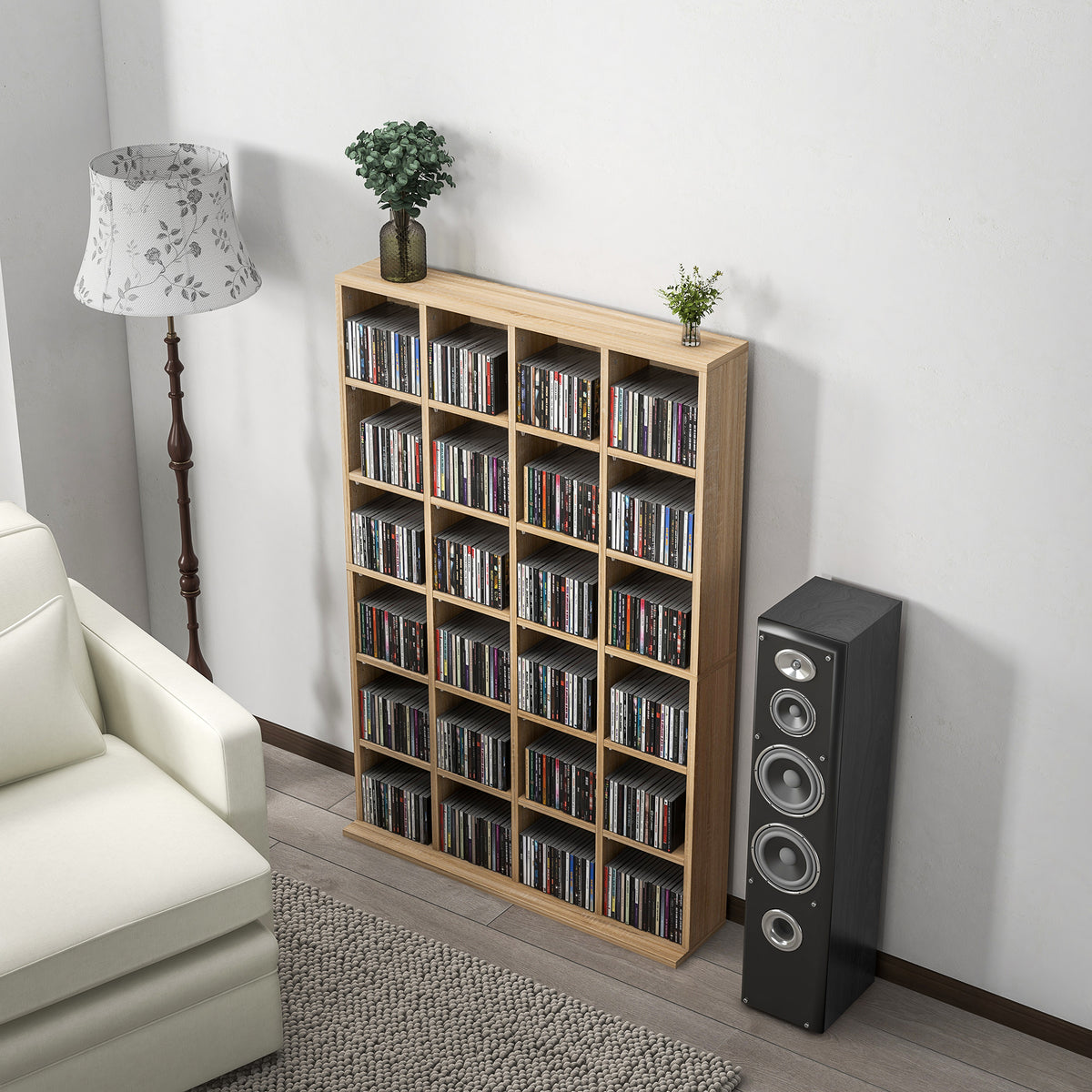 Meuble de rangement multimédia 456 CD/ 336 DVD - bibliothèque en bois avec étagères réglables 89 x 130,5 cm bois naturel