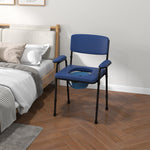 Silla de baño multifunción con inodoro y cubo extraíble, altura regulable, respaldo, asiento y reposabrazos acolchados, azul