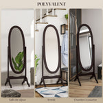 Miroir à pied ovale style shabby chic inclinaison réglable 48 x 46 x 147 cm mdf café