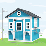 Cabane enfant extérieur maison enfant extérieure avec porte fenêtres et jardinières 114 x 126,4 x 135 cm bleu