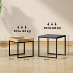 Set van 2 vierkante nesttafels, salontafels met stalen frame, moderne stijl, zwart