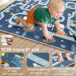 Tapis de jeu pour bébé pliable et réversible, tapis de sol en mousse épais, 202 x 180,5 x 1 cm, multicolore