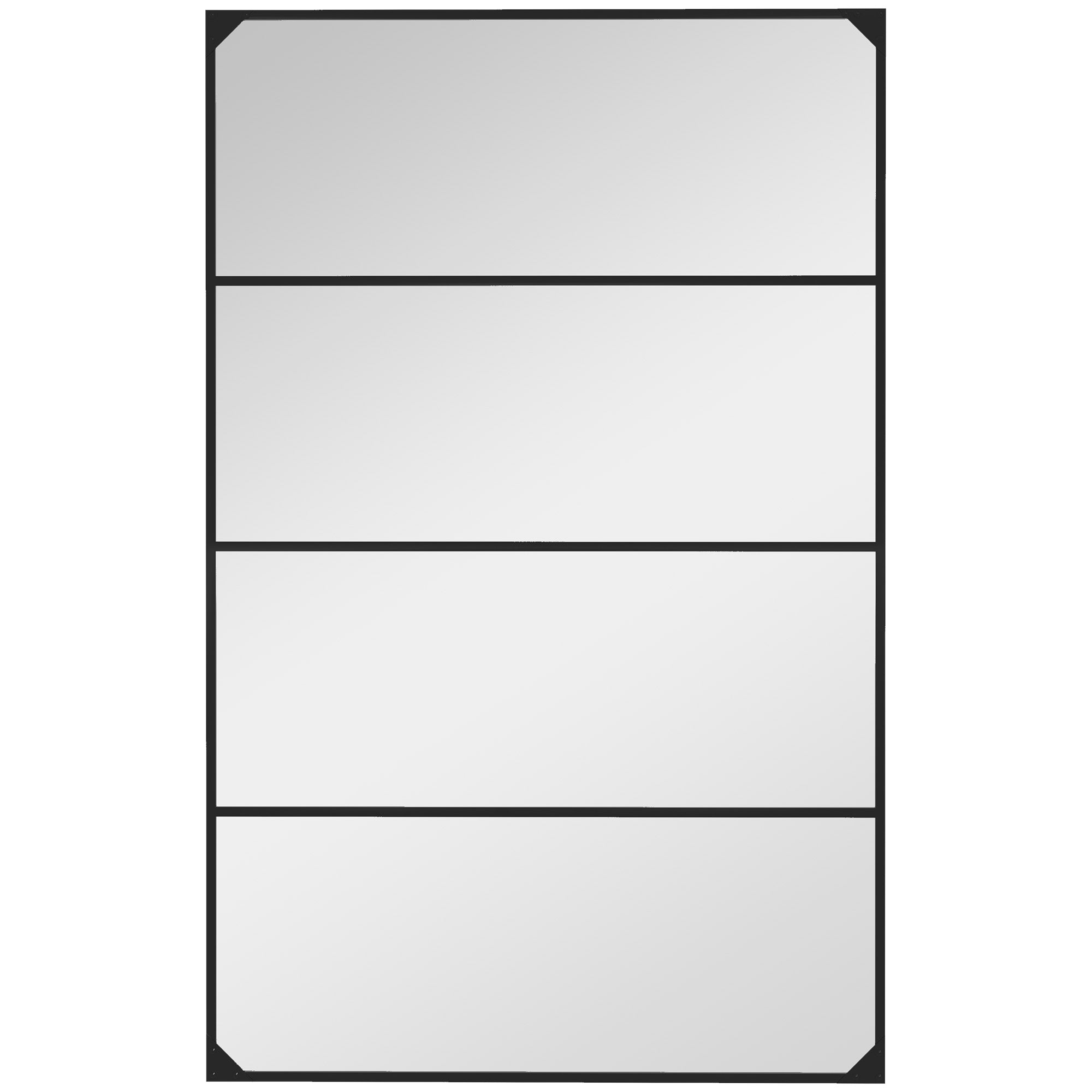 Miroir mural verrière rectangulaire style industriel, horizontal ou vertical avec 4 crochets, en métal noir 109 x 69 cm