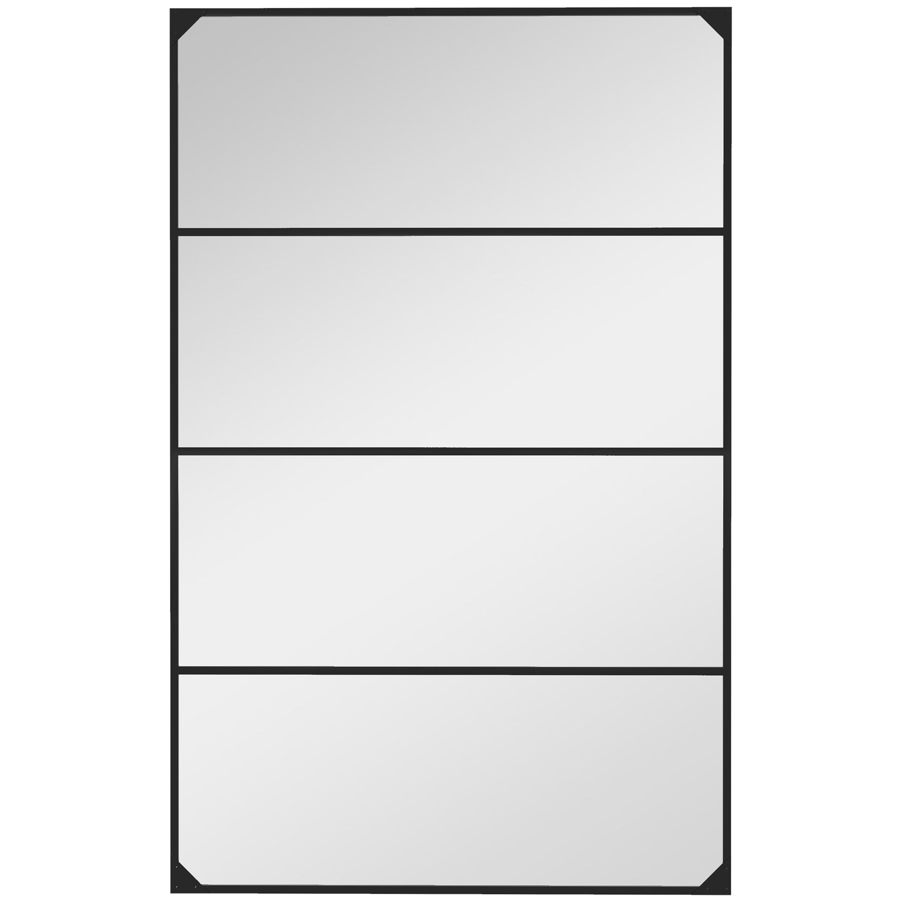 Miroir mural verrière rectangulaire style industriel, horizontal ou vertical avec 4 crochets, en métal noir 109 x 69 cm