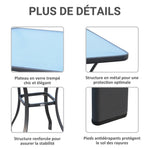 Table carrée Bistro de Jardin dim. 68L x 68l x 84H cm métal époxy Gris Plateau Verre trempé granité