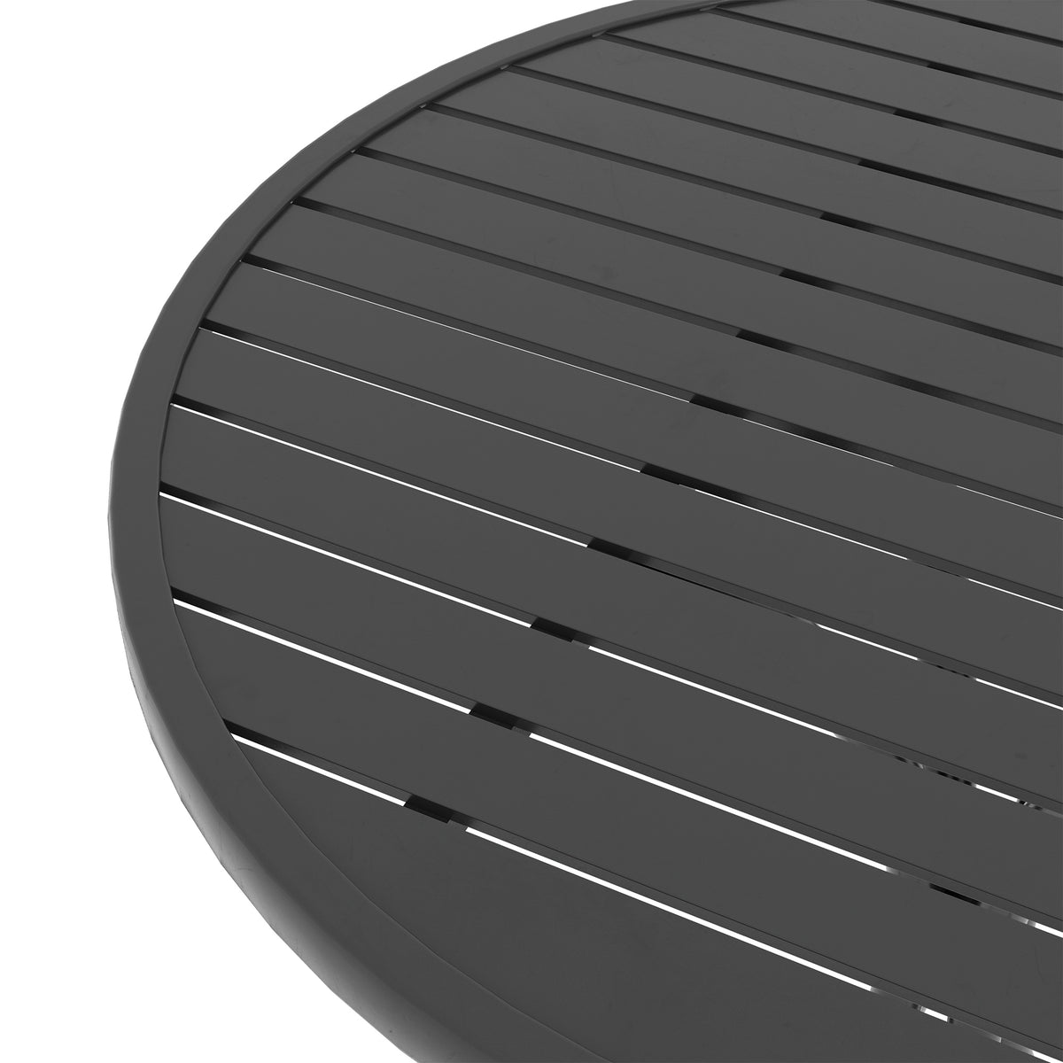 Table de Bistrot Ronde Ø 66 cm en Acier Galvanisé avec Plateau à Lattes pour Terrasse, Balcon, Noir
