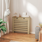Heizkörperverkleidung mit horizontalen Lamellen und 2 Schubladen aus Holz 111L x 19T x 95,5H cm Eiche