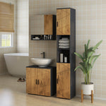 Meuble colonne armoire rangement salle de bain 2 portes étagère réglable 2 niches 30 x 30 x 183 cm chêne gris foncé