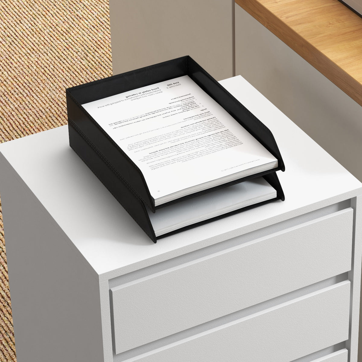Caisson de bureau rangement bureau sur roulettes 4 tiroirs coulissants en bois aspect bois blanc