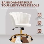 Chaise bureau en velours, chaise coiffeuse avec dossier en pétale, hauteur réglable, 69 x 64 x 80-90 cm, blanc