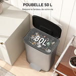 Poubelle cuisine 50L, poubelle à pédale, seau intérieur amovible, couvercle à fermeture douce, 45,1x36,5x62,6cm, gris