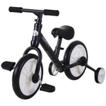 Bicicletta per bambini 2 in 1, balance bike con rotelle e pedali rimovibili, ruote da 12", altezza sella regolabile per bambini dai 2 ai 5 anni, acciaio, nero
