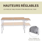 Table Pliante Table de Camping Table de Jardin avec rallonge Hauteur réglable Aluminium MDF Imitation Bambou