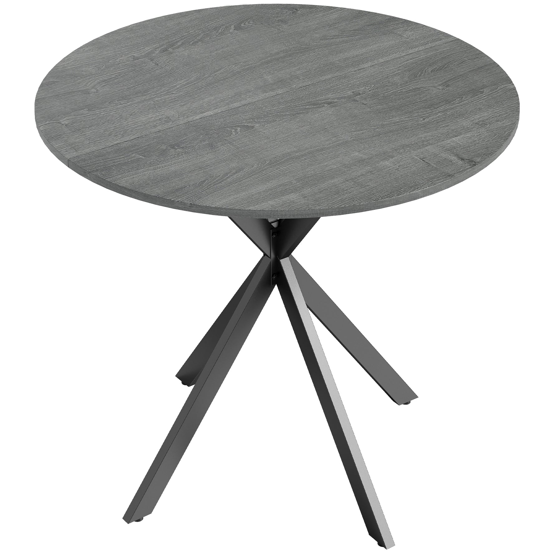 Table à Manger Ronde pour 2 Personnes avec Plateau Aspect Bois et Piètement Croisé en Acier, Gris