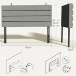 Tête de Lit Capitonnée, Hauteur Ajustable en 3 Niveaux avec Pieds en Métal pour Chambre, 140 x 10 x 106/116/126 cm, Gris