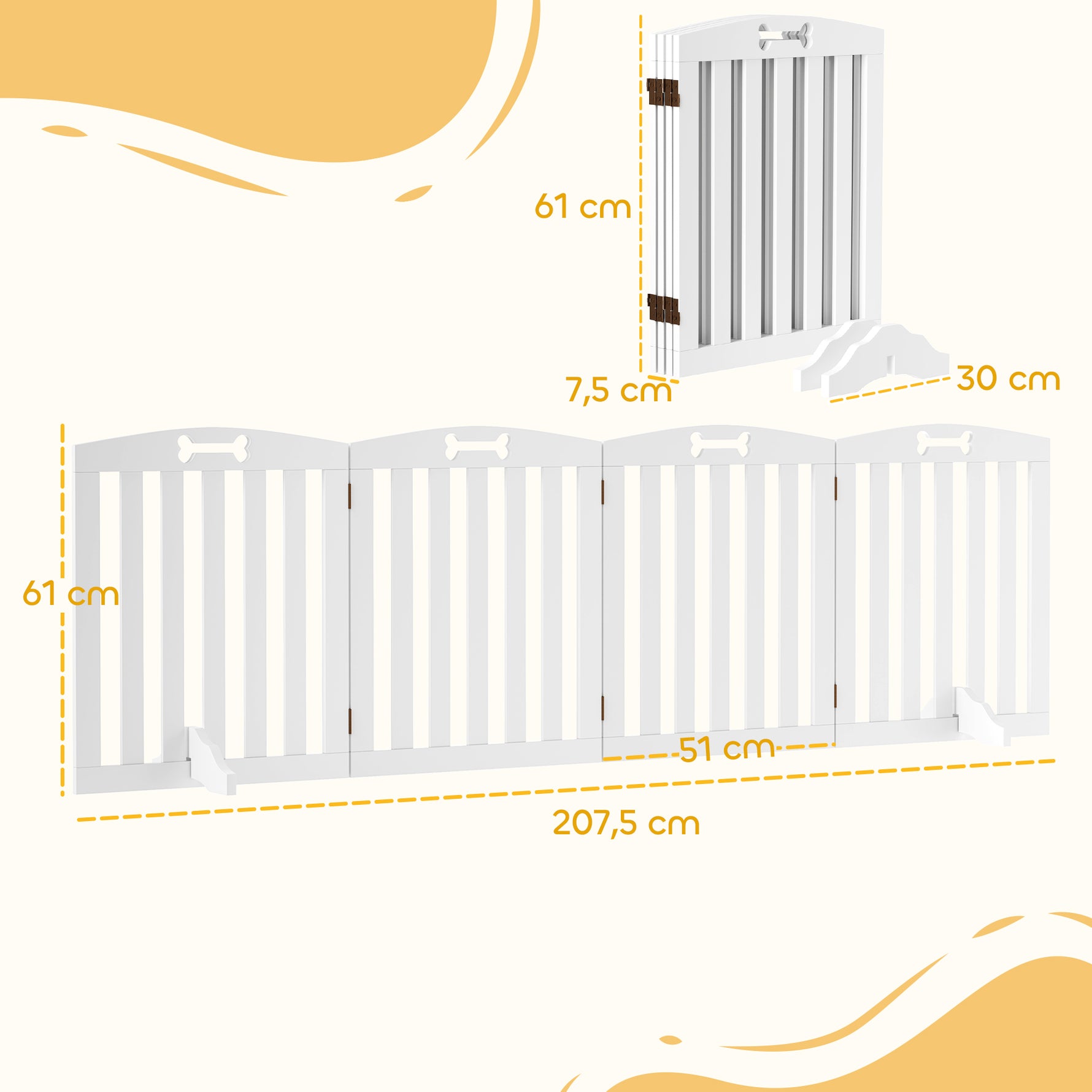 Barrière de sécurité chien barrière pliable pour chien pieds de support pointes antidérapantes 207,5 x 30 x 61 cm blanc