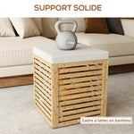 Coffre de rangement tabouret de rangement 54.76 L design lamellé cadre en bambou naturel 40 x 40 x 47 cm bois naturel