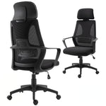 Chaise bureau ergonomique, fauteuil de bureau en maille, appui-tête, hauteur réglable, 64 x 55 x 116-126 cm, noir